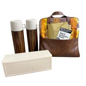 Vintage 70s Thermos Picnic Set with Carrying Case EUC Zip Top Fun Pattern Accent
